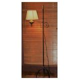 Antique Wrought Iron Adjustable Height Floor Lamp with Brass Font (58”H) Antique Wrought Iron Adjustable Height Floor Lamp with Brass Font (58”H)