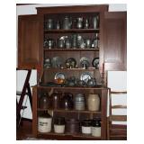 Antique Primitive Americana Large Step-back Cupboard finales with a large Collection of Antique Pewt