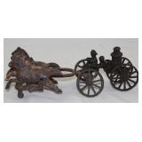 Antique Cast Iron 3 Horse Fire Engine Pumper and Fireman C.1890