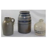 Antique Salt Glaze Crock: Small Jar with Bran Glaze Interior (7.5”H), Pennsylvania with Blue Lines ( Antique Salt Glaze Crock: Small Jar with Bran Glaze Interior (7.5”H), Pennsylvania with Blue Lines (