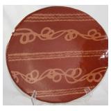 Redware (marked SH in heart)-Glazed decorated oval shallow  Bowl (17”x15”)