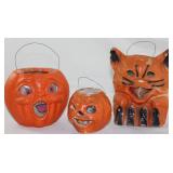 Vintage Compressed Cardboard Pumpkins and Cat Lantern, c. 1930-50’s