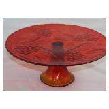L.E. Smith “Vintage” Pattern Red with Amberina Base Cake Stand (12”D x 5”H) L.E. Smith “Vintage” Pattern Red with Amberina Base Cake Stand (12”D x 5”H)