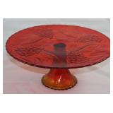 L.E. Smith “Vintage” Pattern Red with Amberina Base Cake Stand (12”D x 5”H)