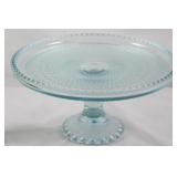 Jeanette Glass Company Ice Blue “Harp” Pattern Base Cake Stand (10”D x 5”H)