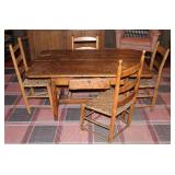 Another view of Antique 1700’s Cape Cod Tavern Table Shown with 4 Various Styles of Antique Slat/Lad