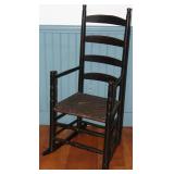 Another view:  Antique Black Pilgrim or Great Ladder Back Chair/Rocker with Splint Cane Seat (1709-1