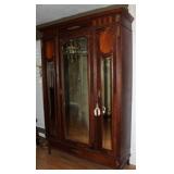 Antique Victorian Era 3-Shelf Linen Press/Armoire with 3 Bevel Mirror Doors.  (84”H x 53”W x 17”D)