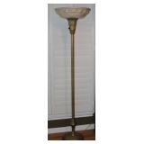 Antique Torchiere Glass Shade Brass Floor Lamp (shown with lamp off and on)