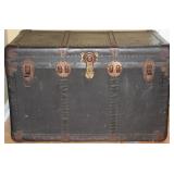 Antique Large Black Steamer Trunk with Brass fitting and complete interior   (36”W x 20”H x  21”D). 