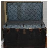 Antique Large Black Steamer Trunk with Brass fitting and complete interior   (36”W x 20”H x  21”D). 