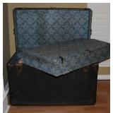 Antique Large Black Steamer Trunk with Brass fitting and complete interior (36”W x 20”H x 21”D). Antique Large Black Steamer Trunk with Brass fitting and complete interior (36”W x 20”H x 21”D).