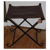 New Roman Style Folding Wrought Iron Metal Stool with Leather Seat