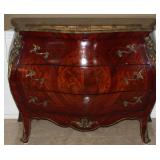 Inlaid Bombay  Green Marble Top 3-Drawer Ornate Chest With Ormolu Mounts (48”W x 36”H x 21”D)