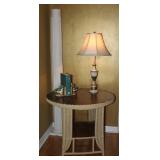 Antique Oak Top Wicker Table with Lower Shelf (36”W x 31”H) Antique Oak Top Wicker Table with Lower Shelf (36”W x 31”H)
