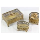 Hollywood Regency Mid Century Gold Plated Vanity Boxes 