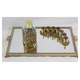 Hollywood Regency Mid Century Gold Plated Rectangular Vanity Mirror (12” x 8”), Gold Filigree Perfum