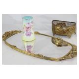 Matson Hollywood Regency Mid Century Gold Plated Mirror Vanity Tray, Bevel Glass Lid Vanity Box. Sh Matson Hollywood Regency Mid Century Gold Plated Mirror Vanity Tray, Bevel Glass Lid Vanity Box. Sh