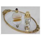 Matson Hollywood Regency Mid Century Gold Plated Mirror Vanity Tray and Elizabeth Taylor Passion Per Matson Hollywood Regency Mid Century Gold Plated Mirror Vanity Tray and Elizabeth Taylor Passion Per
