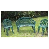 Ornate Cast Iron Green Garden Bench with 2 matching Chairs Ornate Cast Iron Green Garden Bench with 2 matching Chairs
