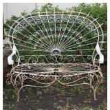 Gorgeous Salterini Style Mid-Century Wrought Iron Fan Peacock Back Lawn/Patio Settee Bench Gorgeous Salterini Style Mid-Century Wrought Iron Fan Peacock Back Lawn/Patio Settee Bench