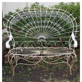 Gorgeous Salterini Style Mid-Century Wrought Iron Fan  Peacock Back Lawn/Patio Settee Bench