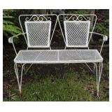 Mid Century Wrought Iron Mesh Garden Settee 