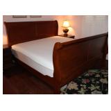 Mahogany King Size Sleigh Bed showing “like-new” Memory Foam Ivory White Mattress.  Safavieh  8’ Rou