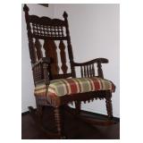 Antique Oak Stick and Ball Rocker.  c. 1890-1910