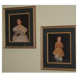 Primitive Children Portraits by Artist Norman Schneeman(13”x 15” overall)Framed & Matted Prints.  