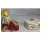 Shawnee  USA 532: Boy with Fishing Pole & Fish.               Made in Japan Porcelain Vanity Box w/L