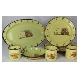 Vintage Monterey Western Ware Made in Mexico Enamel Dinnerware Collection:  Platter (15.5”), Dinner 