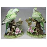 Andrea by Sadek Parakeet on a Branch w/Flowers Figurines (7.5”H)