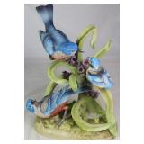 Andrea by Sadek Porcelain Bisque”Bluebirds” Family     (10.5” H x  8.5”W x 5”D)