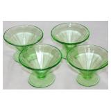 Federal Glass Co. Depression Era Green Vaseline Glass Sherbets (Set of 4)