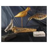 Carved Wooden Wading Water Birds: Metal Feet on Wood Block Made in Philippines (9”H6”W), Bird on Dow