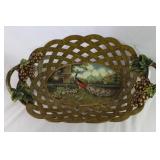 Castilian Imports Large Decorative Lattice Work Bowl with Raised Bunches of Grapes ant Peacock Scene