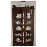 Antique Quarter Sawn Oak Chevron/Arrow Front China Cabinet. Raised on Shamrock Cutout Bracket Feet (
