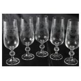 “Cascade” by Imports Associates” Needle Etched Cut Crystal Fluted Champagnes. (5 ea.)