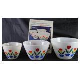 Fire King “Tulip” Milk Glass Mixing Bowls Shown with an Original Good House Keeping Magazine Ad