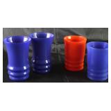 Mid-Century Cobalt Blue  & Red Orange Glass Juice Tumblers