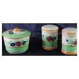 Vintage Made in Japan Hand Painted Grease  Drip Jar and Oversized Salt & Pepper Shakers 