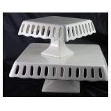 White Ceramic Open Lace Edge Square Cake Stands: Small (8”D x 5”H) x Large (12”D x 5”H)