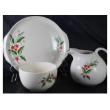 Universal Pottery Depression Era  “Woodvine” 13” Round Tabbed Handle Chop Plate,  6 1/2” Mixing Bowl