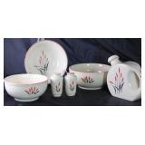Universal Pottery Depression Era  “Cattails” Vegetable Serving Bowl, 9” & 7 1/2” Mixing Bowls, Salt 