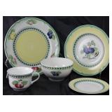 Villeroy & Boch “French Garden Fleurence”:  Dinner Plate (8), Rimmed Soup (8),  Flat Cup, Coupe Cere