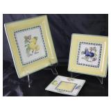 Villeroy & Boch “French Garden Fleurence”: Square 10.5” Plate (1 ea), Square 8” Salad Plates (9 ea.)