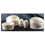 Universal Pottery Depression Era “Bittersweet “:  Casserole 2.5 Quart (2 ea.), Large Egg Shape Shake