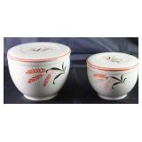 Universal Pottery Depression Era “Wheat”: Large and Small Covered Refrigerator Storage with Lid