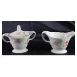 Edwin Knowles China Co. #KNO 1265 Floral Tulips and Daisies Creamer and Sugar Bowl w/Lid